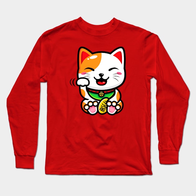 Kawaii Maneki Kitty Long Sleeve T-Shirt by machmigo